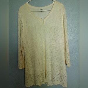 Cato Woman Cream Knit Textured Top With Ruffle Trim